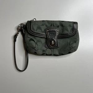 Coach Signature C Turnlock Wristlet Purse – Black Fabric & Leather Trim - Picture 1 of 8