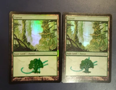 MTG FOIL FOREST x2 MIRRODIN JOHN AVON SIGNED (price for 2) - Image 1 of 2