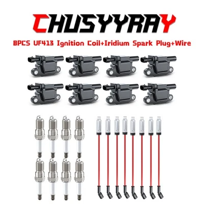 8X UF413 Ignition Coil+Iridium Spark Plug+Wire For 2007-2013 GMC Sierra 1500 6.2 - Image 1 of 4