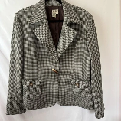 Blazer Julie Mitchell Talla 16 Pata de Gallo Recortado Muescas Solapa Forrado Oficina Elegante Foto 1 de 4