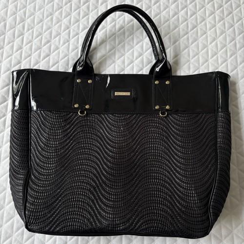 Versace profumo grande borsa tote nera bordo brevettato stile chevron spaziosa borsa a mano