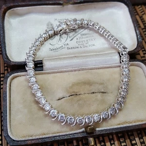 Bracciale tennis vintage in argento sterling 925, diamanti simulati scintillanti, 1998 - Foto 1 di 7