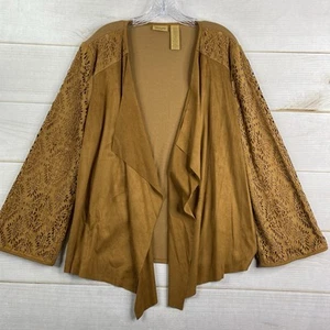 Wrangler Cardigan Womens M Brown Faux Suede Open Front Cut Out Stretch Cowgirl - Picture 1 of 9