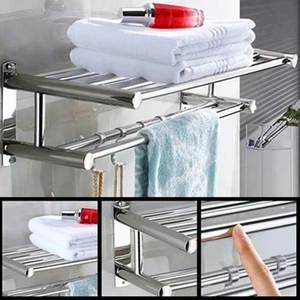 Toallero de acero inoxidable montado en la pared con ganchos baño estante de almacenamiento multi - Imagen 1 de 12