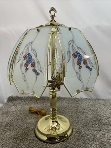 Vintage 6 Panel 3 Way Blue & Pink Floral Brass Touch Lamp 22“ Tall - Picture 1 of 12