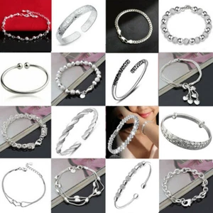Mode 925 Silber Curb Kette Armband Armreif Charm Frauen Männer Party Schmuck.. - Picture 1 of 16