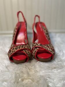 Charlotte Russe Leopard Red Sling Back Heels Print Size 8