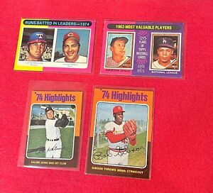 vintage MLB 1975 HOF lot 4 cards  Mantle Bench   Kaline Bob Gibson
