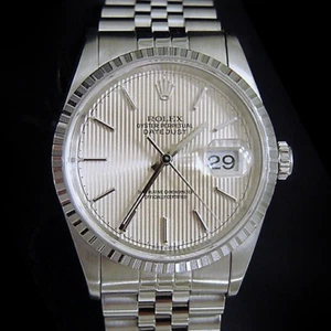 Rolex Datejust Hombres Acero Inoxidable Banda Jubileo Plata Tapiz Dial Reloj 16220 - Imagen 1 de 4