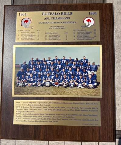 Buffalo Bills 1964 AFL Champions Plaque Team Photo Rare Saban Kemp Gilchrist Cover
