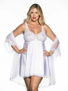 Plus Size 1X-6X Sheer Babydoll Peignoir 3Pc Set Womens Full Figure Babydoll - Picture 1 of 9