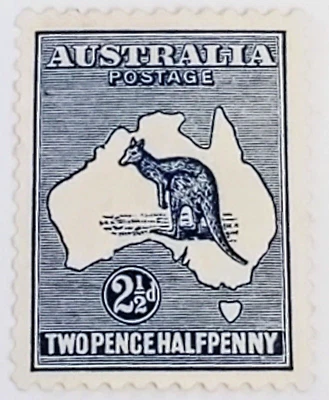 USTRALIA 1913 KANGAROO 2 1/2D STAMP, SC #4 MLH VF/XF RARE - Image 1 of 4