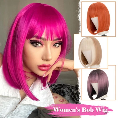 Женский парик Bob короткие волнистые синтетические прямые парики с челкой для женщин блондинка - Изображение 1 из 4