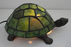 Vintage Stained Glass Tiffany Style Turtle Accent Table Lamp Night Light - Picture 1 of 3