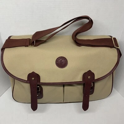 "Bolso mensajero vintage Ralph Lauren beige sarga y cuero marrón 17"" x 10""" Foto 1 de 4