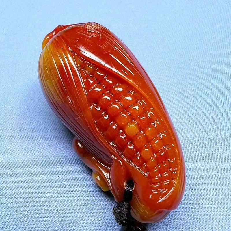 Estatuilla de maíz de jade dragón amarillo estilo Shoushan adorno tallado portátil Foto 1 de 4