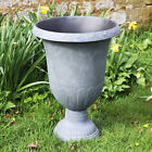 Classic Urn Planter Faux Concrete Round Grey Plastic Outdoor Garden Flower Pot