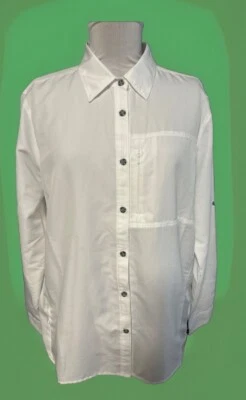 Camisa túnica feminina Mountain Hardwear XL branca manga longa botão aba rolo ventilado - Imagem 1 de 4