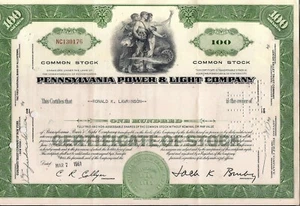 Stock certificate Pennsylvania Power & Light Company 100 shares - Picture 1 of 1