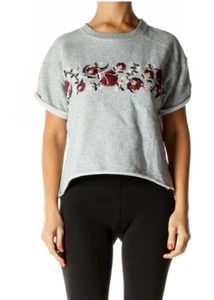Abercrombie & Fitch Women's Gray Cropped Sweatshirt Floral Embroidery Small - Picture 1 of 8