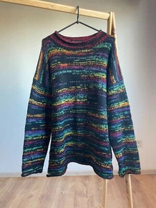 Vintage 90's Heavy Knit Handmade In Nepal Coloured Wool Sweater Size L - Picture 1 of 9