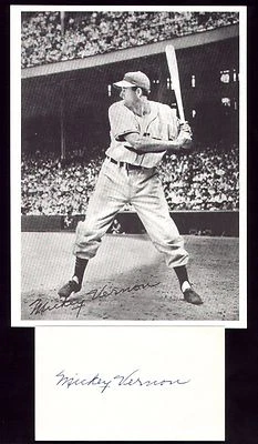 VINTAGE CLEVELAND INDIANS "MICKEY VERNON" BASEBALL PHOTO WITH SIGNED INDEX CARD - Image 1 of 4