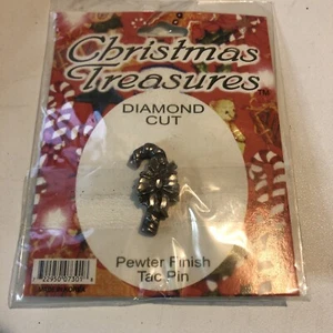 Candy Cane Lapel Pin Christmas Treasures Diamond Cut Pewter NEW! Silver color - Picture 1 of 3