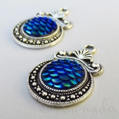 Антикварные посеребренные подвески в масштабе голубой русалки 28 мм C9153 — 5, 10 или 20 шт. - Изображение 1 из 4