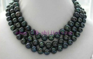 Natürliche 9-10 mm schwarze Tahiti Perlenkette 48 Zoll  - Bild 1 von 4