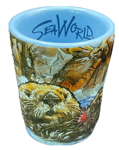 OTTER SCHNAPSGLAS selten Vintage 3D geprägt SEAWORLD blau Keramik Otter süß - Bild 1 von 5