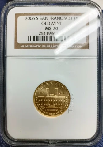 2006 S Old San Francisco Mint UNC $5 GOLD Commemorative Coin 1/4 Oz NGC * MS70 * Cover