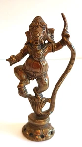 Vintage ottone Ganesh Lord Ganesha elefante dio Buddha che danza su 5 serpenti con cappuccio - Foto 1 di 6