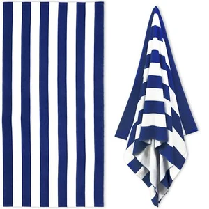 Large Oversized Beach Towel - 35 x 70 Inch Microfiber Pool Towel Navy Striped... - Picture 1 of 6