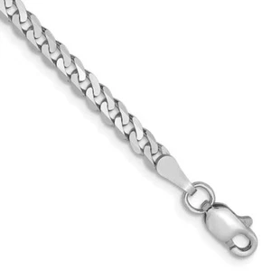 14K Solid White Gold 2.9mm Curb Link Chain Bracelet - Picture 1 of 17