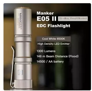 Linterna Mankerlight Titanio 1300 Lúmenes AA 14500 EDC 6500K MINI Antorcha - Imagen 1 de 57
