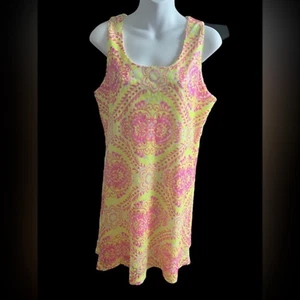 Francesca Miami Kleid neongelb/rosa Pailletten ärmellos Größe L - Bild 1 von 5