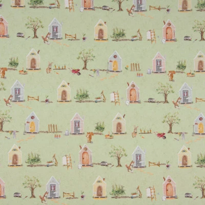 Baumwollstoff Dekostoff Digitaldruck Haus Hase Fuchs grün braun 1,40m Breite - Bild 1 von 4