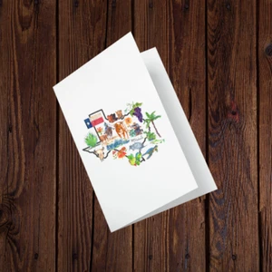 Texas Map Watercolor Note Cards Set of 10 with Envelopes Blank Inside 4.25"x5.5" - Picture 1 of 11