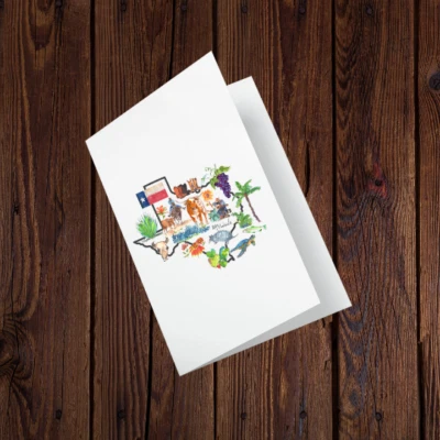 Texas Map Watercolor Note Cards Set of 10 with Envelopes Blank Inside 4.25"x5.5" - Image 1 of 4