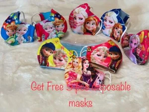 2-5 PACK CHILD KIDS FACE MASK WASHABLE & REUSABLE FROZEN, Girls 3 - 8 year old - Picture 1 of 51