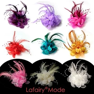Haarblumen mit Feder Perle Ansteckblume Haarclip Haarschmuck Lafairy NEU DE - Bild 1 von 21