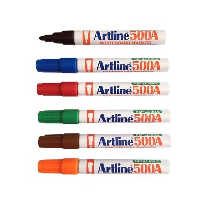 6 Pens Artline 500A Whiteboard Marker | Home Office School Markers Teacher 2.0mm - Image 1 of 4