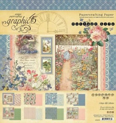 GRAPHIC 45 "COTTAGE LIFE" 8X8 PAPER PACK  FLORALS RETIRED  SCRAPJACK'S PLACE - Image 1 of 4