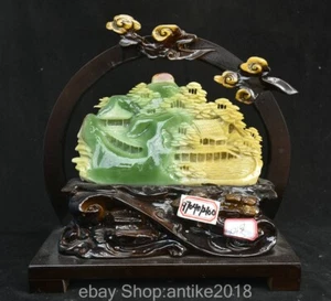 12.4" Old Chinese Natural Xiu Jade Carving Fengshui Mountain Tree house Statue - Picture 1 of 11