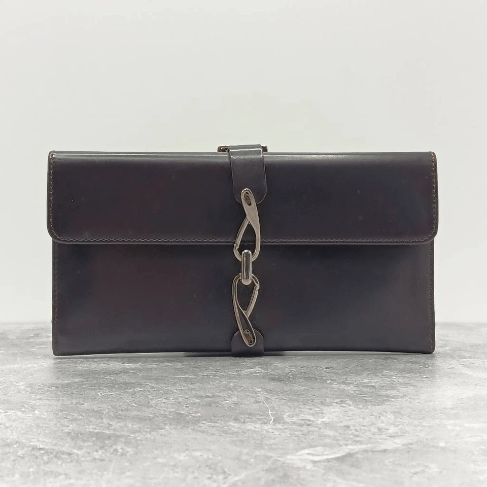 Cartera larga Bally marrón oscuro caja cuero de becerro herrajes plateados Foto 1 de 4