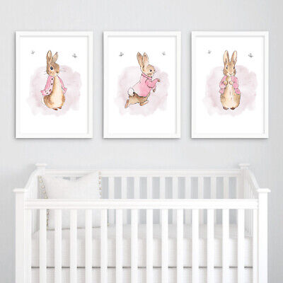 Peter Rabbit Pink Girls Nursery Prints Childrens Bedroom Wall Art Pictures Decor • 3.49£