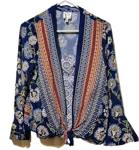 Fig And Flower Blouse Sz M Built-in Tank Front Long Sleeve With Bell Cuffs Soft - Picture 1 of 16