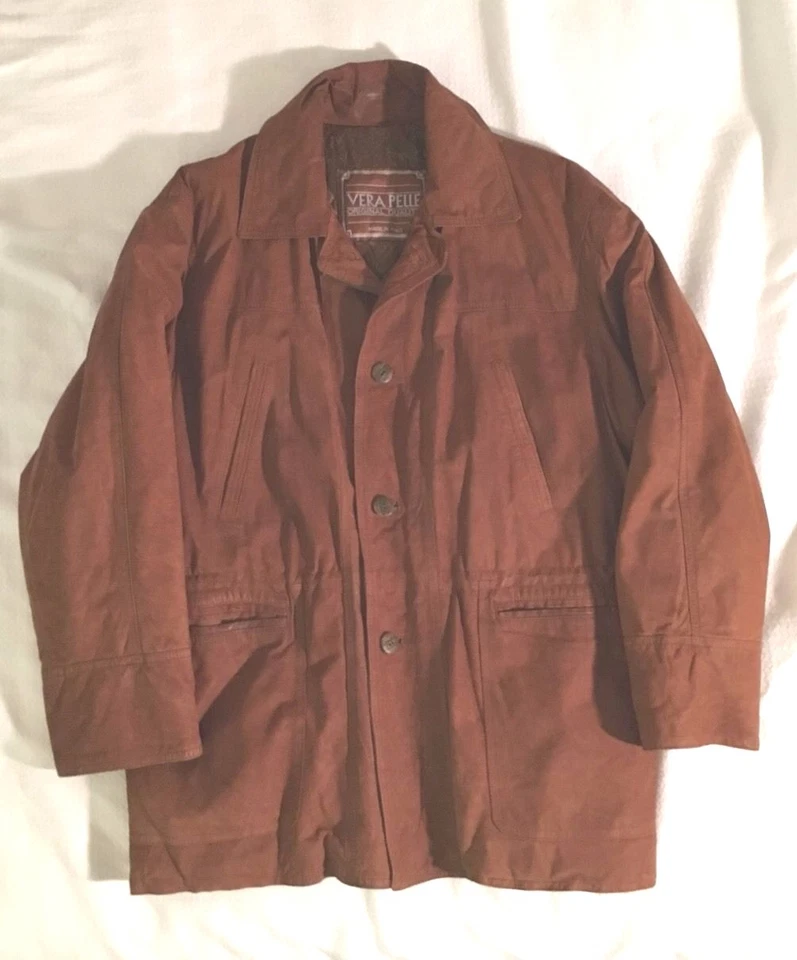 Vera Pelle Chestnut Brown Leather Men's Jacket Coat w/ Quilted Lining Sz L - Image 1 of 1
