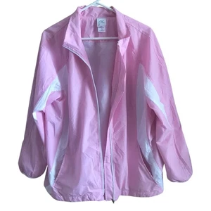 JMS Just My Size Pink Windbreaker Jacket Womens 16 W Nylon Zip front Lightweight - Picture 1 of 6