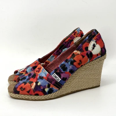 Alpargatas de cuña Toms para mujer 8,5 florales punta abierta fiesta de verano amapola Foto 1 de 4